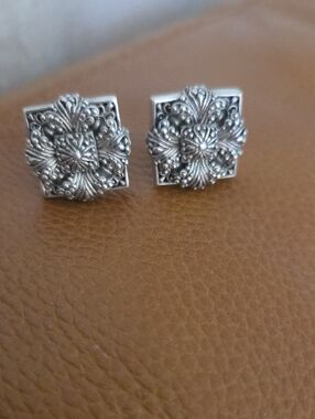 Sarda 925 Intricate Silver Floral Square Stud Earrings